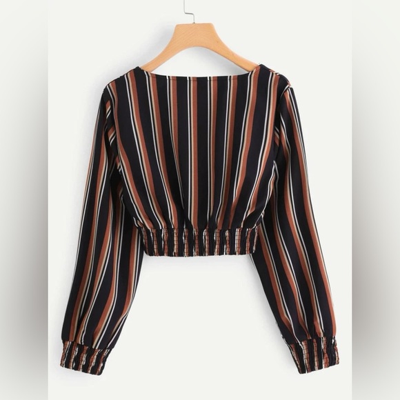 Plunge Neck Striped Top - Picture 2 of 2